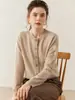 Novo Suéter Feminino de Cashmere Puro Outono e Inverno Cardigã Gola Redonda Modelagem Justa Jacquard com Laço Jaqueta Quente Malha Casual