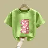 Camiseta de Manga Corta de Algodón Puro para Niñas, Nuevo Estilo de Verano para Niñas, Ropa Popular de Verano para Niños, Top Holgado de Manga Media Estilo Coreano de Moda t