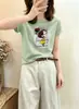 Camiseta de Algodão Canelado 220g Shisanxing Guangzhou para Mulheres, Direto da Fábrica, Corte Justo, Gola Redonda, Manga Curta, Verão, Venda Direta no Atacado