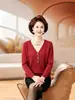 Conjunto de dos piezas para mujeres de mediana edad y mayores, suéter de punto con cuello en V, top elegante y cálido para primavera y otoño