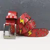 Cinturón Original de Calle Estilo Americano con Remaches, Patrón de Cocodrilo Beige, Púas de Rayo Amarillas y Rojas, Cinturón Unisex