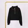 Moletom Lulu com Gola Alta e Meio Zíper com Etiqueta, Em Estoque Entrega Direta, Etiqueta Dourada, Zíper Dourado, Moletom Casual Solto Curto de Fleece