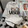 Camiseta de Manga Corta con Estampado de Crayon Shin-Chan de Diseño de Nicho para Mujer Verano 2025 Casual Holgada Blanca Gris Top Ins