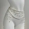 Corrente de Cintura com Pingente de Concha para Férias na Praia Transfronteiriça Europeia e Americana Corrente Corporal Sexy de Pérola e Vieiras para Bikini Feminino