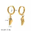 Pendientes casuales de playa estilo europeo y americano con incrustaciones de diamantes de acero inoxidable, aros únicos y de alta gama de acero de titanio con forma de concha y tortuga
