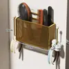 Suporte de armazenamento de pentes, organizador de tiaras e elásticos de cabelo de parede para banheiro, tubo de armazenamento azul para escova de dentes e pasta de dente de banheiro