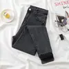 Jeans Cortos para Mujer 2021 Nuevo Estilo Coreano Cintura Alta Ajustados Elásticos Combinan con Todo Pantalones Lápiz Tobilleros Invierno