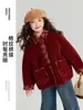 Abrigo Infantil Pudding Haru 2025 Invierno Nuevo Abrigo de Lana de Cordero con Lana Extra y Engrosado para Ropa Festiva de Año Nuevo para Niñas