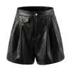 Shorts de cuero genuino para mujer, de tiro alto, holgados, de pierna ancha, hot pants de piel de oveja, versátiles para otoño e invierno, adecuados para usar con botas de cuero, estilo fino de primavera
