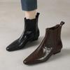 Botas Chelsea Elegantes de Couro de Ovelha com Textura para o Dia a Dia Inverno 2024 Bico Quadrado Pequeno Salto Baixo Grosso Botas de Couro para o Tornozelo Femininas