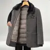 Jaqueta acolchoada masculina nova para outono e inverno com forro removível e gola de lapela, casaco quente de veludo cotelê para pais de meia-idade e idosos