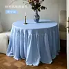 Mantel redondo de tela de algodón y lino de lujo ligero de alta gama estilo francés para mesa de café y mesa de comedor, mesa redonda vintage estilo ins para casa de huéspedes, para cumpleaños