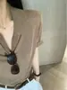 Top de Punto con Cuello Polo de Hilo de Puntos Estilo Old Money para Mujer, Verano Francés Holgado Adelgazante Camiseta de Lino de Manga Media