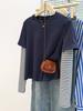 Camiseta de Manga Larga Rayada Empalmada Falsa de Dos Piezas Estilo Europeo y Americano para Mujer en Primavera y Otoño Look Holgado Adelgazante Camiseta Base Superior