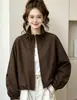 Chaqueta Corta Nueva de Otoño 2026 con Cuello Alto y Cordón para Mujer, Estilo Coreano, Corte Holgado, Versátil, Adelgazante, Cremallera, Chaqueta Petite