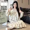 Pijama de dibujos animados de Dachshund para mujer, primavera y otoño, con almohadillas en el pecho, ribete de algodón nube, bata de manga larga, ropa para el hogar, se puede usar en el exterior