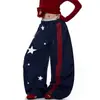 Pantalones de paracaidista retro americanos a rayas con estrella plisados y curvos para mujer, de corte holgado, deportivos, casuales, de pierna ancha, modernos