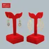 9Hrtp Soporte para Pendientes de Terciopelo Rojo Soporte de Exhibición de Joyería de Terciopelo Pendientes Colgador Creativo de Hoja Pendientes Pequeños Adornos