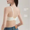Lencería de Encaje Francés Puro Deseo, Sujetador Floral Inalámbrico para Mujer, Espalda Hermosa Sin Costuras, Lencería Cómoda Fruncida, Estilo Delgado Dulce