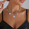 Joyería Transfronteriza Europea y Americana Sexy Chica Caliente Cadena de Clavícula de Moda Fresca Elegante Única Estilo Callejero Colgante de Corazón de Perla para Mujer