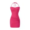 Vestido Sexy de Verão com Gola Halter e Amarração no Pescoço, com Bojo, Bodycon Ruched Tubinho, Curto Elegante Slim-Fit