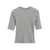 Camiseta Lisa de Manga Média com Gola Redonda Pequena Estilo Desejo Puro 2025 Verão Nova Fashionável Versátil Slim Fit Top Básico