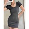Vestido Corto Ajustado Dulce y Picante para Mujer, Estilo Verano, Vestido Bodycon con Cintura Acanalada que Ceñe la Figura, Cuello en U y Diseño que Moldea la Cadera