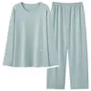 Pijama masculino com mangas compridas e calças compridas, para primavera e outono, algodão puro, estilo fino, para adolescentes e homens, tamanhos grandes, pode ser usado fora de casa