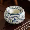 Balde de Chá Cerâmico Bege Ru Kiln do Fabricante com Padrão de Lótus, Lavador de Chá, Cinzeiro de Escritório, Recipiente para Resíduos de Chá, Requintado