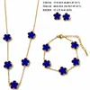 Nuevo Conjunto de Tres Piezas de Lujo de Nicho de Alta Gama, Collar, Pulsera y Pendientes de Acero de Titanio con Trébol de Cinco Hojas de Doble Cara para Mujer, Venta al por Mayor Transfronteriza