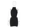 Nueva ropa de mujer para comercio exterior europeo y americano: elegante y estiloso vestido halter que revela la cintura, sexy vestido corto ajustado con fruncidos que realzan los glúteos para mujer