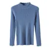 Tejido de punto para mujer, suéter de cuello medio alto, otoño e invierno, nuevo estilo coreano, camiseta básica, ajustado, adelgazante, manga larga, suéter corto interior