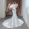 Vestido de Noiva Satinado Leve 2026 Novo Estilo Sudeste Asiático Shopee Noiva Casamento Elegante Cintura Marcada Cauda de Peixe Ombro a Ombro
