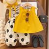 Regata de Algodão A-Line para Meninas com Calças Capri de Bolinhas, Verão 26 Novo Estilo, Roupas Infantis de Comércio Exterior Dropshipping