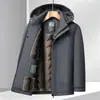 Chaqueta de forro polar para invierno, adecuada para hombres de mediana edad y mayores, estilo casual de negocios, abrigo de algodón con capucha y forro polar para hombre para abrigarse