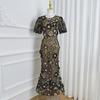 Vestido de mujer con bordado transfronterizo nuevo Primavera 2025 bordado de color tridimensional manga abullonada falda de sirena ajustada a la cadera