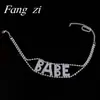 Collar de personalidad exagerada europeo y americano con diamantes brillantes para discoteca, cadena corta para el cuello con letras de diamantes BABE para mujer, al por mayor