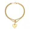 Joyería Transfronteriza Europea y Americana con Cadena de Perlas Trenzada de Doble Capa en Forma de Corazón Tridimensional Pulsera de Acero de Titanio con Cadena de Hueso de Serpiente Dulce y Sencilla con Forma de Corazón de Melocotón