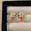 Pendientes de Esmalte de Gota de Aceite Franceses Coloridos de Primavera y Verano Estilo Suave Ins Nicho Flor Fresa Pendientes de Circonita Agujas de Plata para Mujer