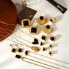 Pendientes Vintage de Obsidiana Tachonada Estilo Francés para Mujer, Cadena de Suéter con Diseño Único, Acero de Titanio Antidesvanecimiento Joyería Transfronteriza