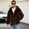 Chaqueta de hombre CI Europea y Americana F1013 con estampado de leopardo de piel sintética, felpa, bloques de color, cálida, chaqueta gruesa con estampado de leopardo