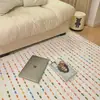 Tapete Estilo Creme com Linhas Arco-Íris Imitação de Caxemira para Sala de Estar Doméstica, Sofá, Espesso, Antiderrapante, Cobertor para Mesa de Centro, Cobertor para Quarto ao Lado da Cama