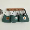 Bolsa de Oso de Dibujos Animados para Mujer Verano Verde Pequeña Fresca Versátil Bolso de Hombro Casual Bordado de Flores Bolso de Mano de Moda