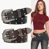 Cinto Feminino Cinto Retro com Tachas Fivela Gravada Jeans Couro