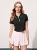 Nuevos Tops de Yoga Estilo Europeo y Americano para Mujer, Camisetas de Manga Corta con Cuello Polo, Tops Deportivos Cruzados Ajustados de Manga Corta para Mujer