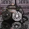 Fabricantes de la Dinastía Tang del Siglo al por mayor estilo chino retro collar de cristal para hombre obsidiana plateada natural obsidiana dorada Guardia Doble Dragón