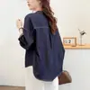 2026 Nuevo Diseño Elegante Casual Versátil Camisa para Mujer Estilo Japonés Azul Oscuro Color Bloqueado Mezclilla Chaqueta Top