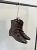 Botines Delgados de Tacón Alto Apilados con Volantes Estilo Coreano 2026 Otoño/Invierno Elegantes para el Trabajo Calzado Exterior Punta Cuadrada Botines Delgados de Poner