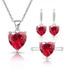 Transmisión en Vivo Venta Caliente Corazón de Amor Piedra Preciosa Colorida Comercio Electrónico Transfronterizo Venta Caliente Forma de Corazón Circonia Conjunto de Accesorios de Collar Anillo Pendientes