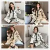 Novo Cardigã Outono/Inverno com Decote V para Pijama Feminino, Fofo, Doce, Estampado, Conjunto para Casa